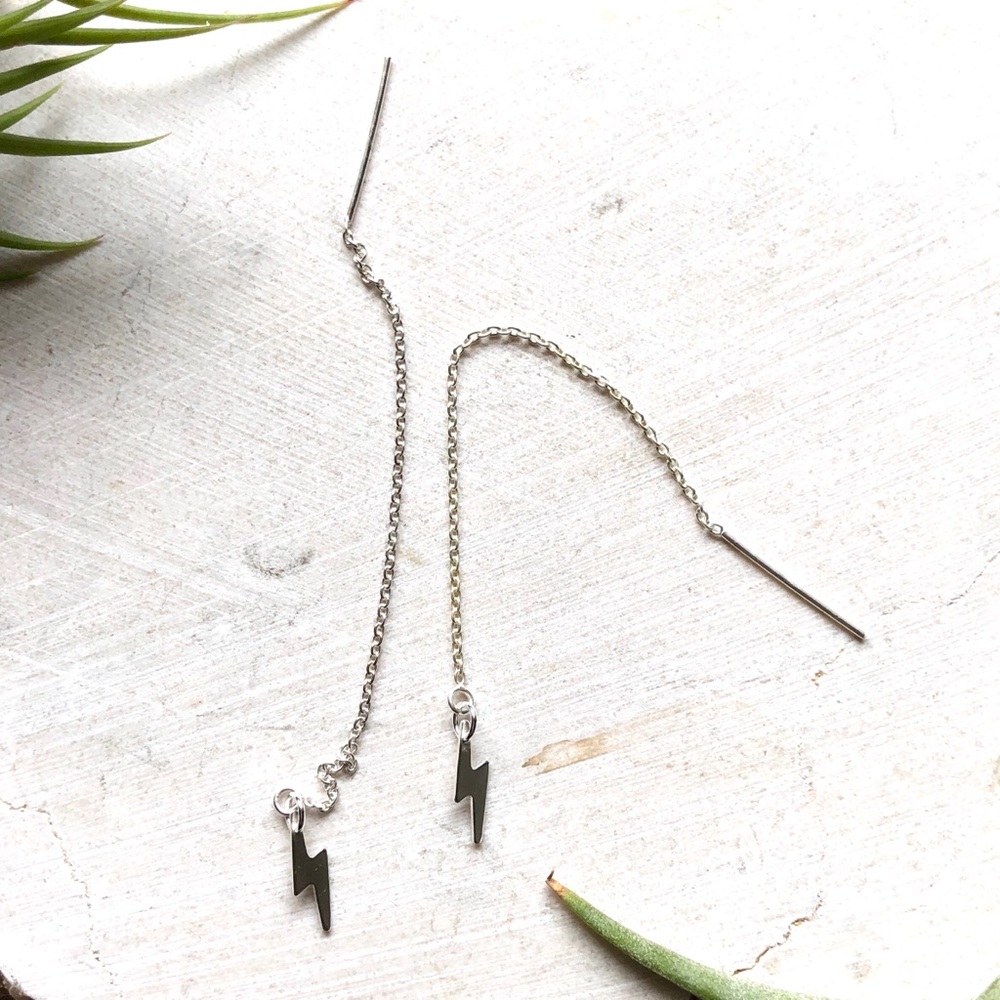 Lightning Bolt Sterling Silver Threader Earrings